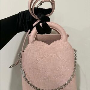Pink Heart-Handle Crossbody Bag - embossed design